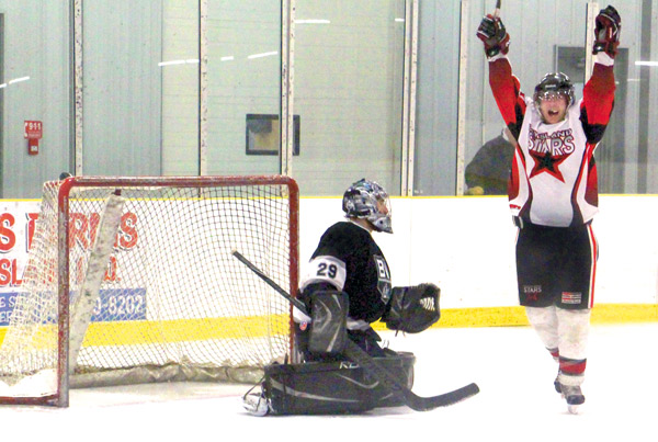 Northstar Devan Herder scores to give Daysland a three-goal lead in Saturday’s game against Big Valley. Daysland went on to win 8-5 and advance to the BRHL finals for the fourth year in a row.