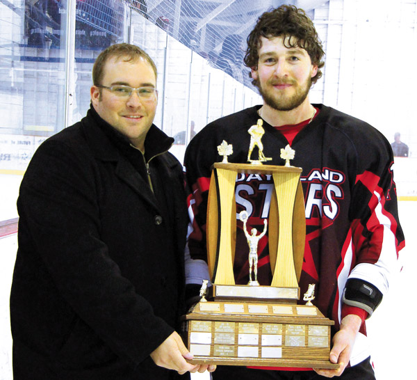 Daysland Northstars Forward Greg Doll received the Most Valuable Player trophy for the playoffs after Friday’s game in Hardisty.