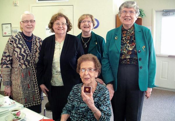 Alaire Oberg, of Forestburg, received special guests at the Villa on Mother’s Day, when a group of friends visited and presented Oberg with a red rose, and a 40-year pin in recognition of her membership in The Delta Kappa Gamma Society International, since 1972.