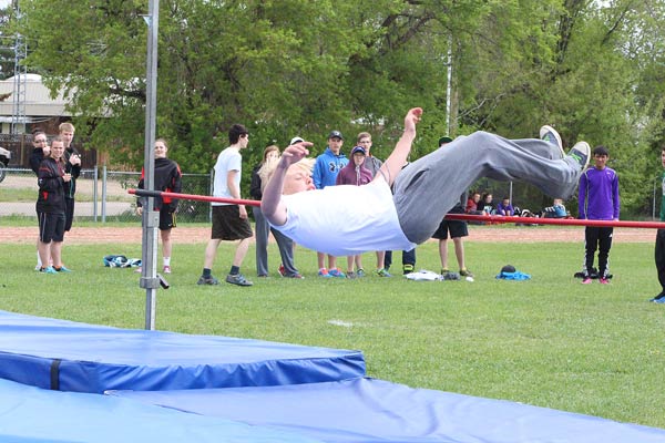 Daysland athlete Landon Hansen easily clears the bar in the high jump event in   the county junior high track meet held at Central High Sedgewick Public School on Wednesday, May 27.