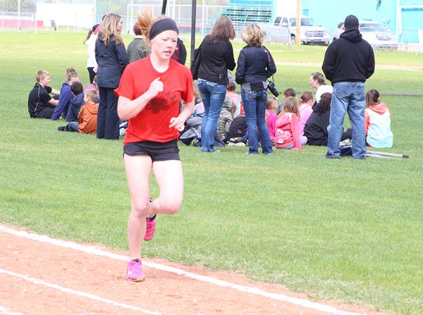 Shaylyn Wolbeck Grade 9 student from Daysland moves on to compete in regional track meet in Camrose with a first place finish in the 1,500 metre in the county track meet held in Sedgewick.