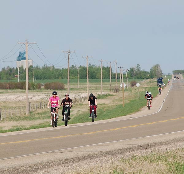 Triathlon participants biked from Killam to Sedgewick on Highway 13