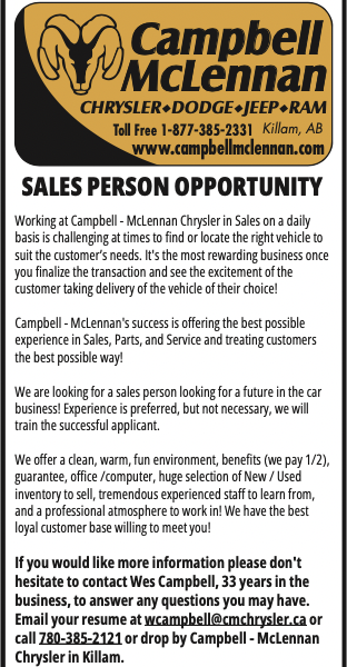 Full Time Sales Person - Killam, AB