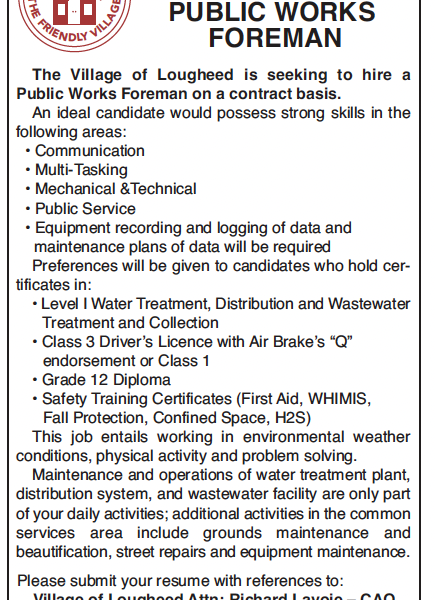 Public Works Foreman - Village of Lougheed