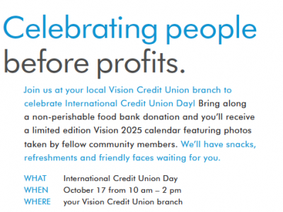 Credit Union Day at all Vision Credit Union Branches