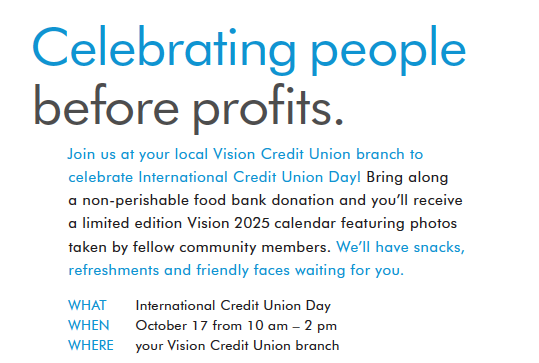 Credit Union Day at all Vision Credit Union Branches