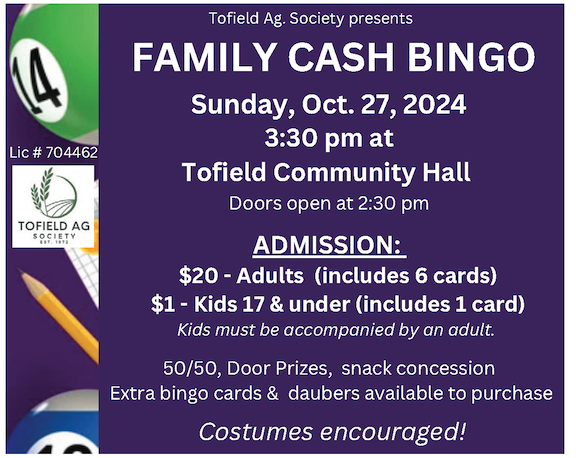 Tofield Family Bingo - this Sunday