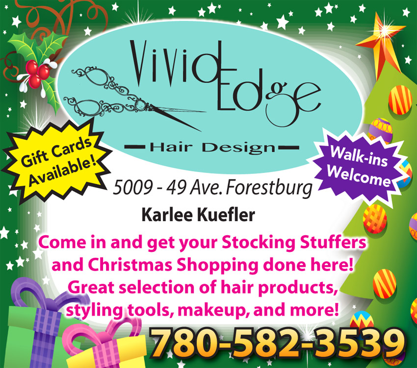 Vivid Edge Hair Salon - Karlee Kuefler / 5009 - 49 Ave. Forestburg, Alberta. Gift Cards Available! 
