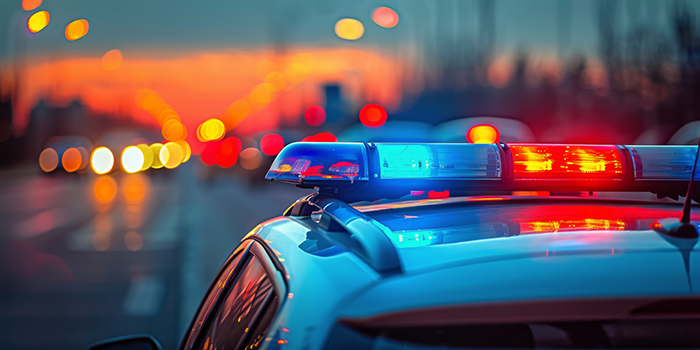 Police Car With Lights On at Night