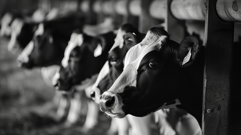 Rows of black and white cows line up at the milking parlor eagerly waiting their turn to be milked